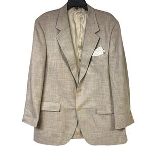 Vintage PBM Blazer Sport Coat Light Beige Plaid‎ Textured Classic Professional